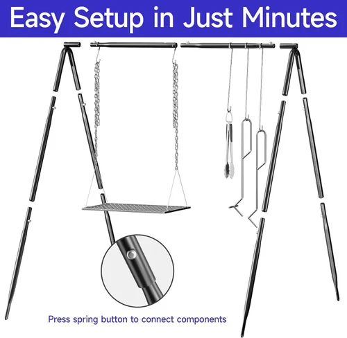 Miniatura 3 de Bruntmor - Soporte de cocina para fogata, parrilla para utensilios de cocina, horno holandés Bruntmor patas plegables ajustables con ganchos