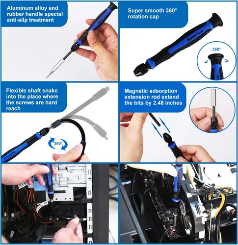Miniatura 3 de Kaisi Kit de herramientas de reparación electrónica 136 en 1, juego de destornilladores de precisión profesional, kit de unidad magnética con bolsa