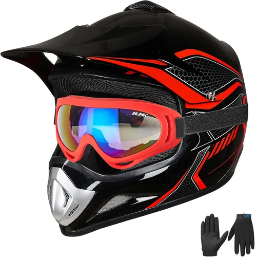 Miniatura 11 de ILM - Casco para niños o jóvenes para motocross o cuatrimoto o calle, de cara completa, para moto, incluye lentes y guantes, aprobado por el DOT