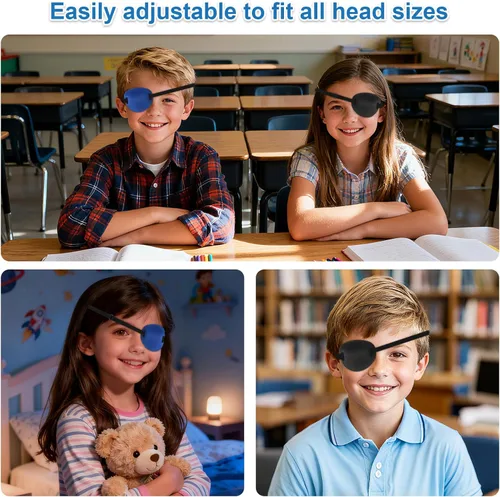 Miniatura 5 de 2 parches para ojos 3D, parches médicos suaves, parches ajustables para ojos perezosos para ambliopía para ojos izquierdos o derechos (negro, azul)