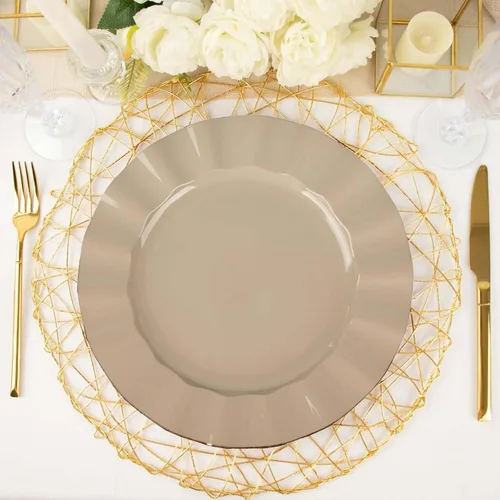 Miniatura 26 de Tableclothsfactory Paquete de 10 platos redondos de plástico negro de 6 pulgadas para ensalada de postre, platos desechables con borde ondulado