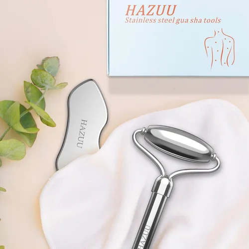 Miniatura 8 de Rodillos de acero inoxidable Gua Sha y cara - Rodillo de metal para ojos y cuello, herramientas de masaje facial antienvejecimiento, kit de Jgs-1