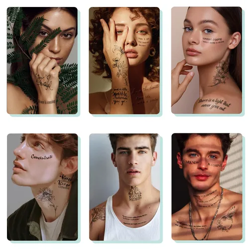 Miniatura 3 de Tatuaje temporal impermeable – 90 hojas de tatuajes falsos realistas, 52 hojas de calcomanías de tatuaje con palabras inspiradoras, 38 hojas