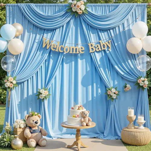 Miniatura 2 de Cortina de fondo azul bebé de 10 pies x 8 pies sin arrugas para fiesta, cortinas de fondo de poliéster azul para fotografías, decoraciones para baby