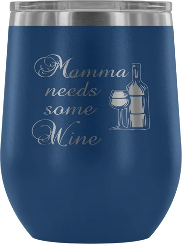 Miniatura 12 de Con aislamiento vaso de vino con tapa – Mamma necesita algo de vino – 12 oz vasos de vino de acero inoxidable de vidrio – doble pared aislado al