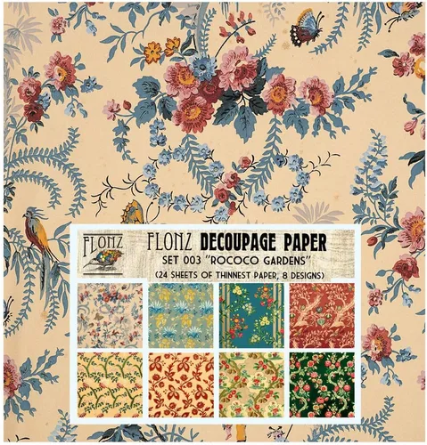 Paquete de papel para decoupage (24 hojas 6"x6") con patrones florales de estilo rococó barroco FLONZ, papel vintage para decoupage y manualidades