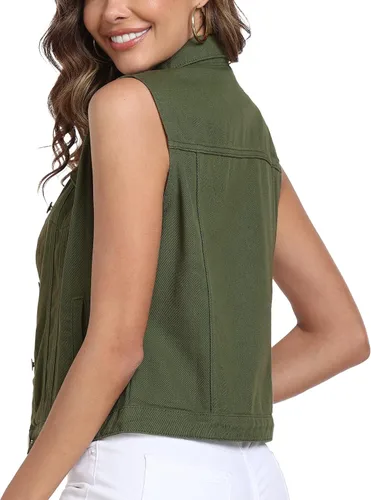 Miniatura 13 de Xeoxarel Chaleco de mezclilla para mujer, chaqueta vaquera sin mangas (XS-XXL)