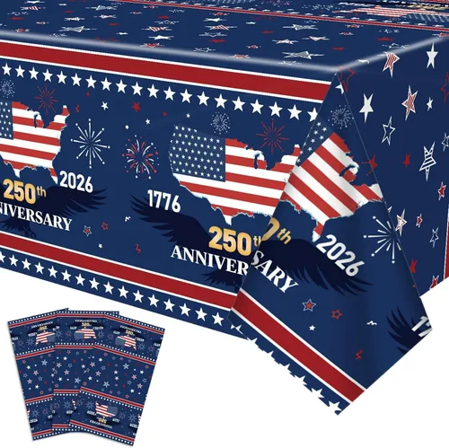 3 manteles de plástico de 54 x 108 pulgadas, manteles de plástico desechables rectangulares para el Día de la Independencia de Estados Unidos,