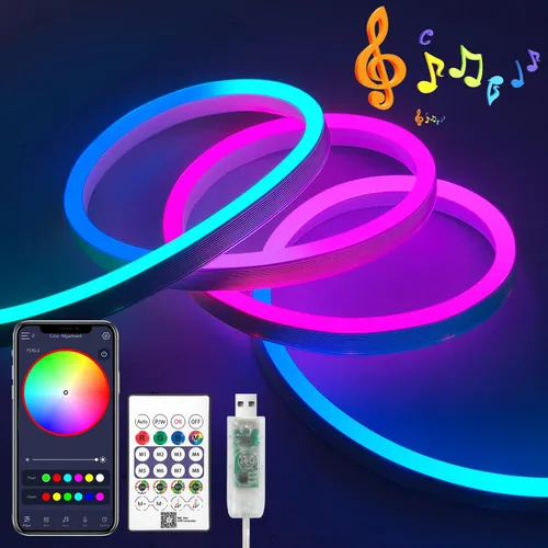 iNextStation RGB Smart IC - Tira de luces LED de neón de 5 V, USB, 16.4 pies 5M, tira de luces de neón flexible, multicolor, IP67, impermeable, para
