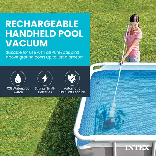 Miniatura 2 de Intex Aspiradora de piscina portátil recargable con mango telescópico de 94 pulgadas y 2 cabezas de cepillo intercambiables para piscinas