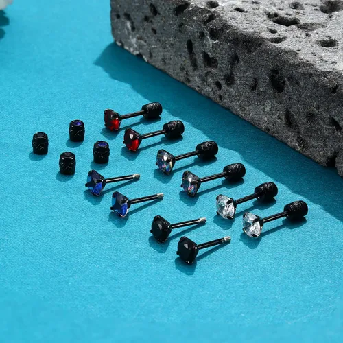 Miniatura 32 de CASSIECA 5 pares de aretes de acero inoxidable con circonita cúbica 5A arcoíris para mujeres y hombres, con diseño de arco iris 5A