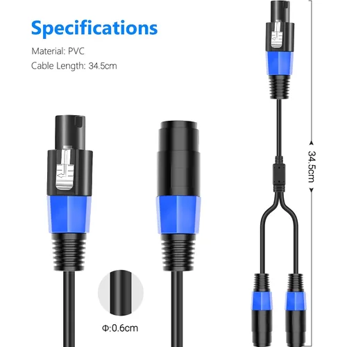 Miniatura 2 de LanSenSu Cable divisor Speakon, 1 macho a 2 hembras XLR Y Splitter Speakon Cable Splitter Speakon 1 macho a 2 hembras (paquete de 2)