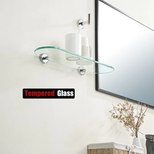 Miniatura 6 de JQK Estante de cristal para baño cromado, almacenamiento de ducha de vidrio templado de 20 x 5 pulgadas, montaje de pared cromado pulido de acero