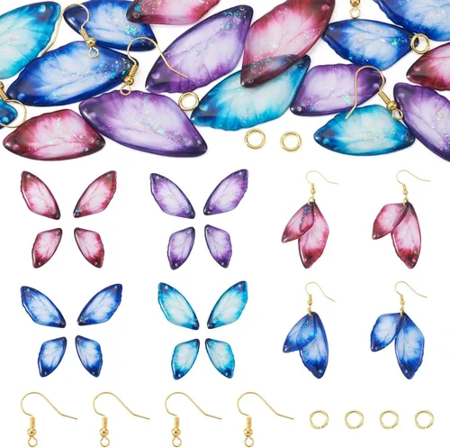 Miniatura 23 de FASHEWELRY 16 aretes de resina con alas de libélula y arco iris, mariposa, colgantes, alas de hada, coloridos dijes con ganchos para aretes, anillos