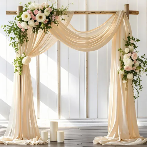 Miniatura 7 de LINXTAR Tela de Cortinaje para Arco de Boda 2 Paneles 30'' x 18FT Rosa Empolvado Gasa Chiffon Transparente Cortinaje de Arco para Cabina de Fotos