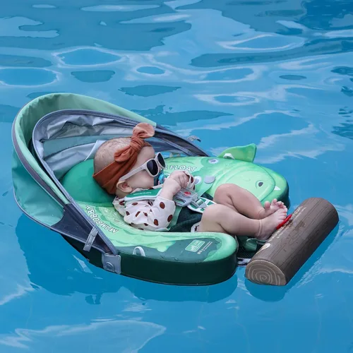 Miniatura 7 de Flotador Mambobaby con cola para bebé con toldo, flotador de piscina sólido, entrenador de natación infantil, entrenamiento de natación tumbado