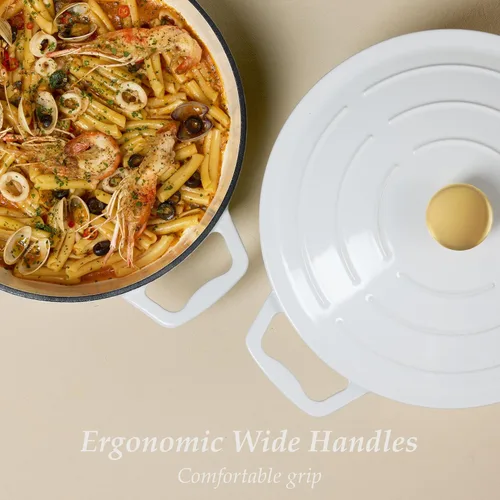 Miniatura 6 de CAROTE Sartén de hierro fundido esmaltado de 3.5 cuartos de galón, sartenes florales poco profundas para horno holandés, olla de hierro fundido