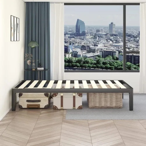 Miniatura 8 de MAF - Base de cama de plataforma de 14 pulgadas para cama individual con listones de madera, base de cama de metal resistente de 3500 libras