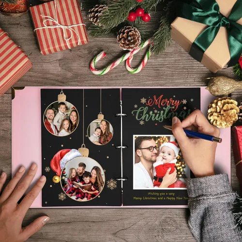 Miniatura 6 de Vienrose Kit de álbum de fotos de bricolaje con bolígrafos, cintas y calcomanías, 60 páginas, tapa dura de 8.5 x 11 pulgadas, 3 anillos, papel negro