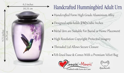 Miniatura 4 de Urnas de cremación de colibrí para cenizas de adultos, urnas decorativas grandes moradas para cenizas humanas, recipiente conmemorativo hecho a mano