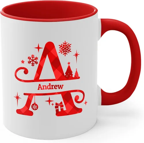 Taza de café con inicial de decoración navideña con nombre, taza personalizada para mujeres y hombres, regalos con monograma, tazas de café con