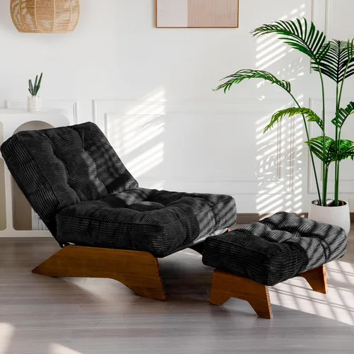 Miniatura 9 de MAXYOYO - Sillón decorativo con otomana y respaldo ajustable, silla capitoné para sala, reposera con reposapiés, silla moderna y acogedora Verde