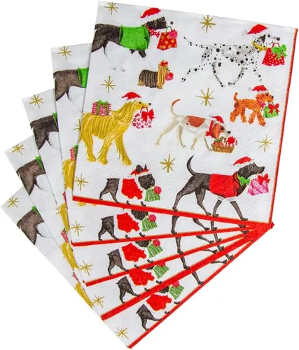 Miniatura 4 de Entretenimiento con servilletas de cóctel Caspari de Navidad, color blanco