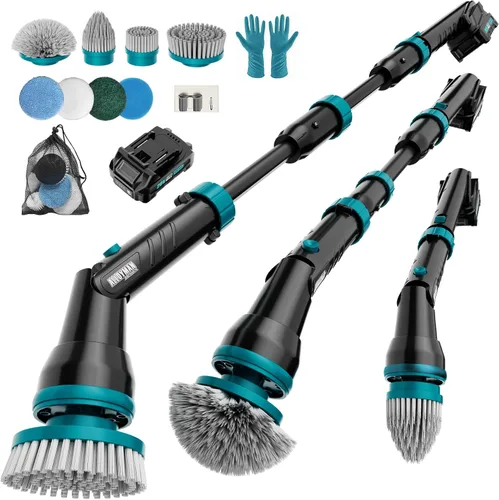 Alloyman Cepillo de Limpieza Eléctrico de Giro 1200RPM, Batería Reemplazable de 20V, Cepillo de Limpieza Inalámbrico para Ducha, Limpiador Eléctrico