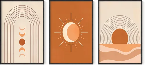 Miniatura 102 de HAUS AND HUES Arte de pared moderno de mediados de siglo, decoración bohemia para pared, juego de 3 impresiones artísticas de sol, decoración