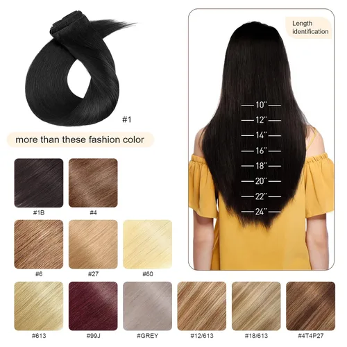 Miniatura 6 de 10 –22 pulgadas doble trama extensiones de cabello 100% humano clip en de trama Grado 7 a calidad Grueso Largo Suave Sedoso recta 8pcs 18 Clips