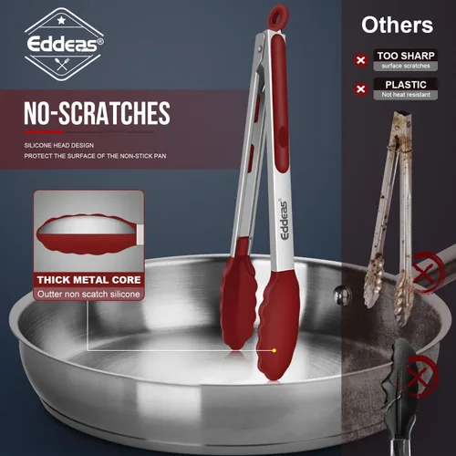 Miniatura 3 de EDDEAS Pinzas para cocinar, pinzas de cocina de 7, 9 y 12 pulgadas con punta de silicona, resistentes al calor de 600 grados, pinzas de bloqueo