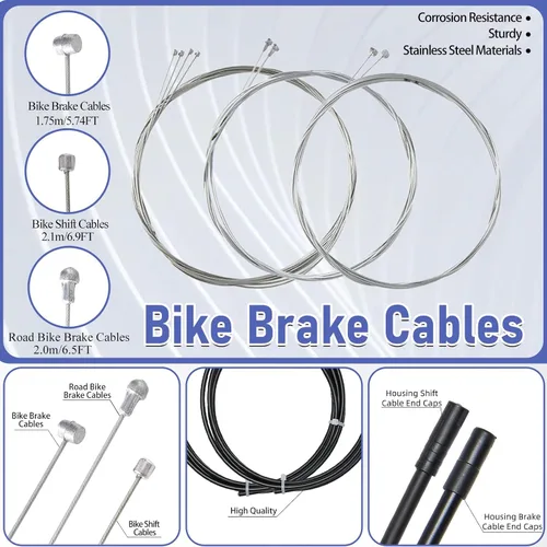 Miniatura 4 de Kit universal de cables de freno de bicicleta, carcasa de cable de freno de bicicleta y carcasa de cable de cambio de bicicleta con tapas de extremo