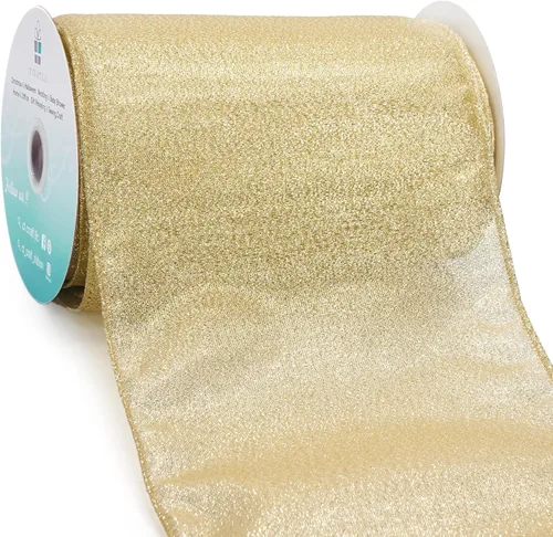 Miniatura 11 de Cinta con alambre metálica dorada champán de 2.5 pulgadas x 10 yardas para decoración del hogar de Navidad, lazo para decoración de árbol, envoltura