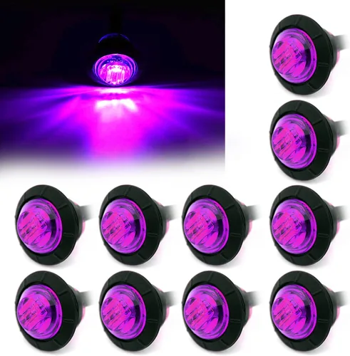 FXC - 10 luces LED redondas de 1,9 cm - frontales y traseras, luz intermitente lateral, intermitentes para camión, coche, autobús, remolque, Púrpura