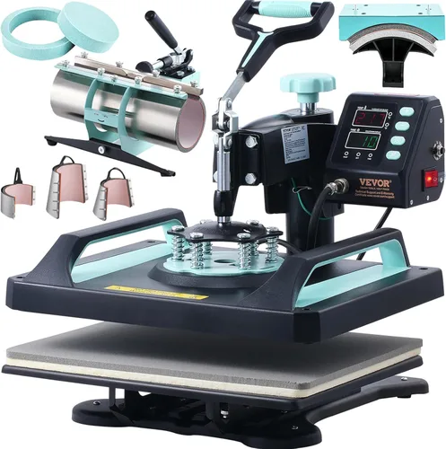 VEVOR Máquina de Prensa de Calor 8 en 1 para Camisetas, Sombreros, Tazas, Platos - Máquina de Prensa de Camisas Abatible de 12x15 con Prensa para