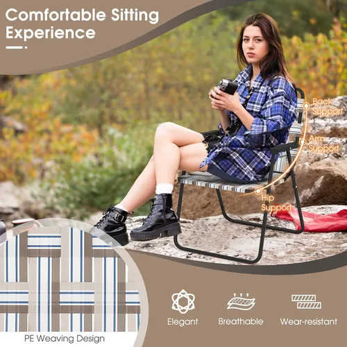 Miniatura 7 de Silla de Playa Giantex para Adultos Pack de 4 - Silla de Camping con Estructura de Acero, Silla Director Plegable Ligera, Silla de Tela para Caqui
