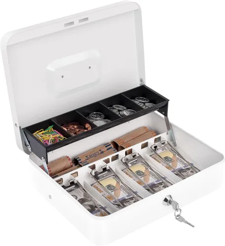 Miniatura 15 de Caja de efectivo con cerradura de combinación, caja de dinero de metal para caja registradora, caja de seguridad grande para dinero 11.8 x 9.4 x