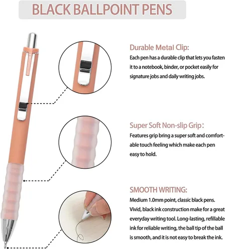 Miniatura 2 de Linbsunne - Bolígrafos de bola negros con punta media de 1 mm, bolígrafo retráctil con agarre súper suave para hombres y mujeres (plata - 12 piezas)