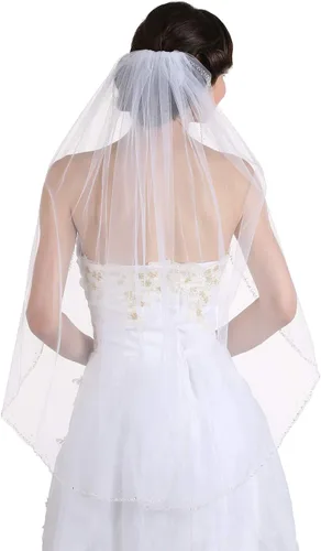 Miniatura 3 de SAMKY 1T 1 Tier Hand Sewn Pearl Beaded Edge Bridal Veil