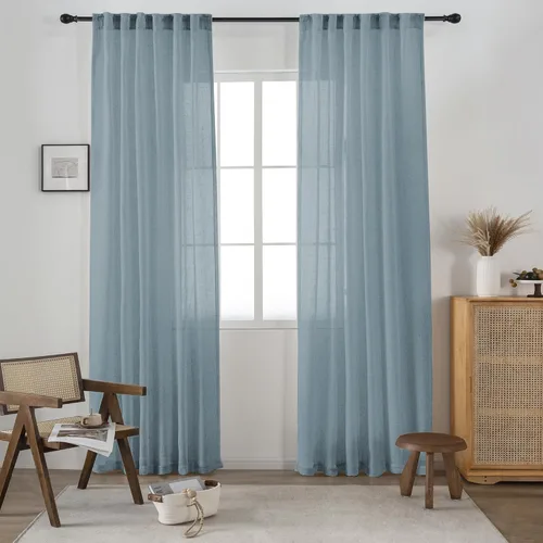Miniatura 17 de Cortinas de lino transparente color crema de 96 pulgadas de largo para sala de estar, 2 paneles con bolsillo con pestaña trasera, suaves, naturales