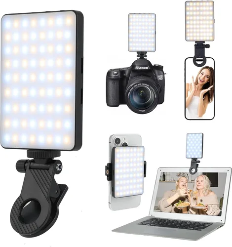 Luz de teléfono para selfie con clips delanteros y traseros, luz de video LED, lámpara de iluminación para fotografía con 3 modos de luz para