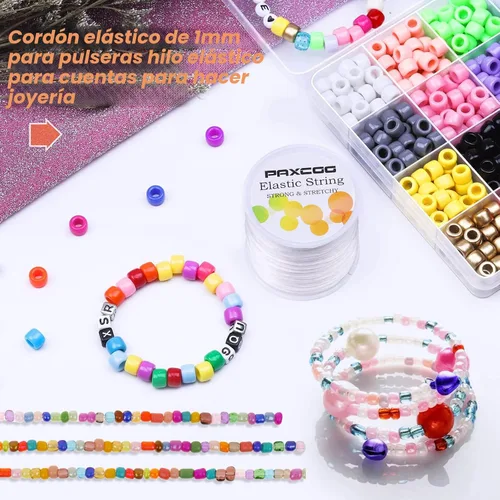 Miniatura 5 de Paxcoo Cordón elástico de 0.039 in para hacer joyas y hacer pulseras, color blanco