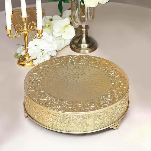 Miniatura 7 de Efavormart 18" Soporte de pastel redondo de metal en relieve dorado, elevador de exhibición de mesa de postres para boda