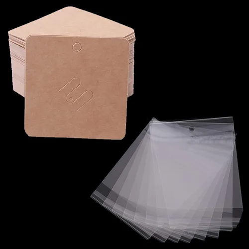 Miniatura 6 de Broche de papel kraft de 100 piezas, tarjetas con broche cuadrado, soporte para exhibir tarjetas, aretes marrones, etiqueta para vender joyas