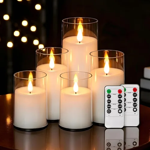 Miniatura 12 de NICEME Velas parpadeantes sin llama gris, velas LED acrílicas que funcionan con pilas, con control remoto y temporizador, velas sin llama