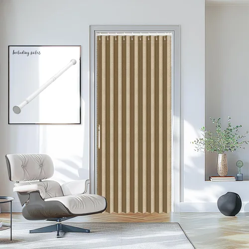 Miniatura 14 de AJAZZ Conjunto: Barras para cortinas sin perforación (28-39" de ancho) y cortina acordeón para puerta, beige 43" de ancho × 78" de largo, puertas