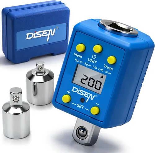 DISEN Juego de adaptador de par digital de 1/2 pulgada (10-200 N.m/7.4-147.5 ft-lb), precisión de ±2%, modos de Mem y rastreo, zumbador y alerta