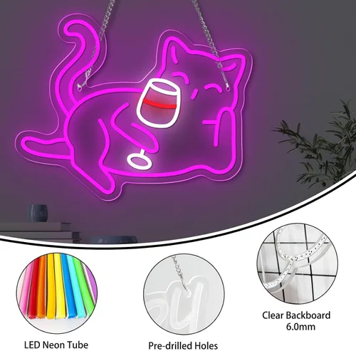 Miniatura 6 de Letrero de neón para decoración de pared, bonita luz nocturna de neón de gato para dormitorio, letrero con luz LED, regalos para niños y niñas