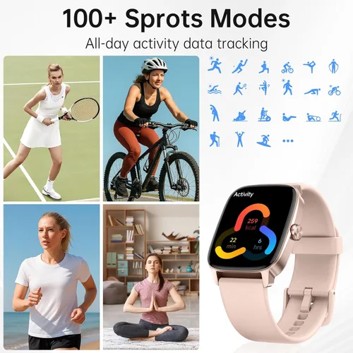 Miniatura 6 de Relojes inteligentes para mujeres y hombres con llamada Bluetooth y voz AI, monitor de actividad física HD de 1.85 pulgadas con monitor de sueño