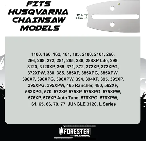 Miniatura 7 de FORESTER Combo de barra guía de motosierra de repuesto Platinum de 20" y cadena - 20 pulgadas de longitud, paso de 3/8", calibre .050, montaje D009